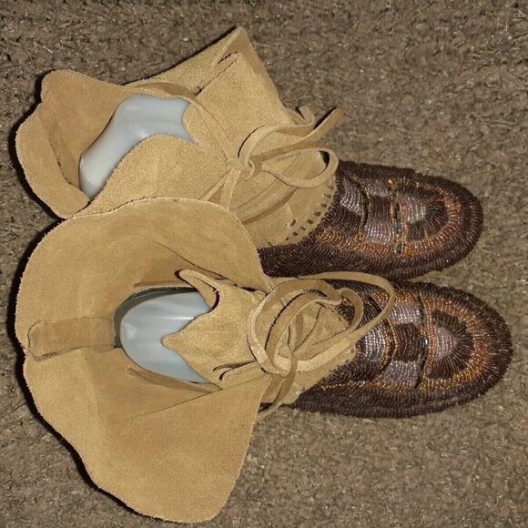HOUSE OF HARLOW 1960-Maddie-Beaded Suede Moccasin Booties-36.5-Excellent - Picture 6 of 8